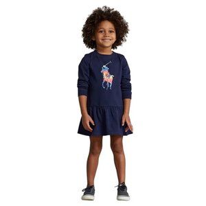 POLO RALPH LAUREN Girls Dress SZ 4T Long Sleeve Navy Big Pony Logo Pullover